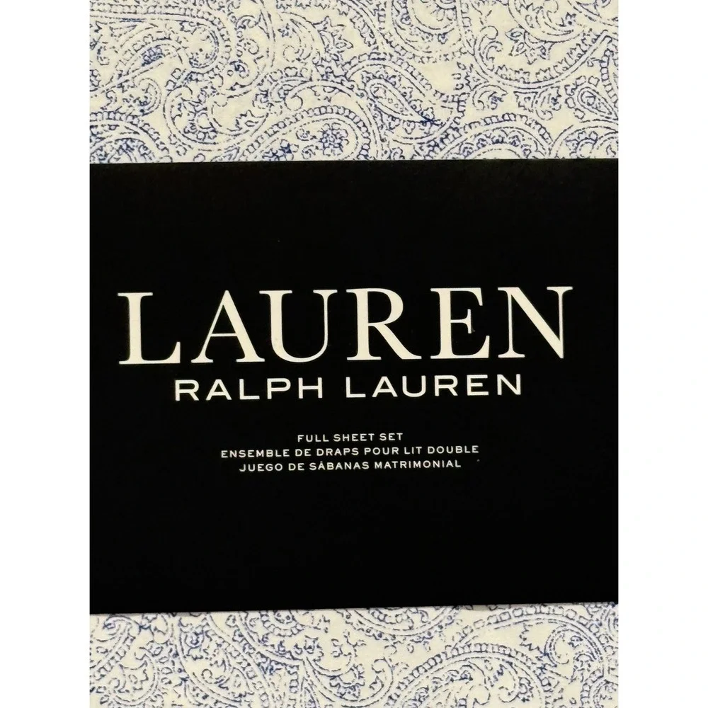 RALPH LAUREN Soma Blue Paisley‎ FULL SHEET SET DESIGNER 4P COTTON